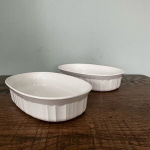 Vintage Corning Ware White Oval Dishes | Set of 2 | French Country / Minimalist